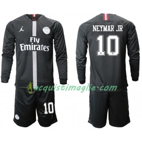 Divisa di Calcio Paris Saint Germain NEYMAR JR 10 Jodan Nero Bambino Terza 2018/2019 Manica Lunga